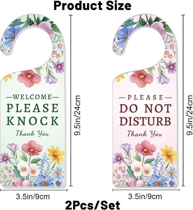 CHGCRAFT Do Not Disturb Sign Door Hanger Sign 2 Pack Flower Leaf Printed Please Do Not Disturb and Welcome Please Knock Door Hangings Sign Acrylic Engraved Door Sign for work Office Conference Room - Image 2